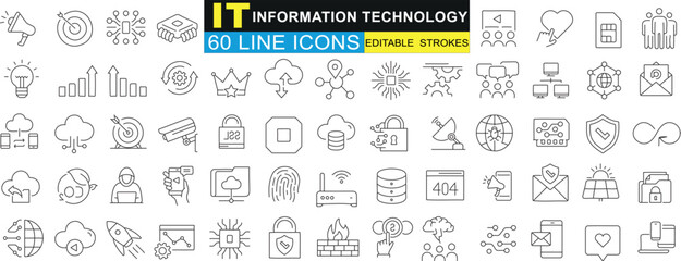 it, information technology, outline icons set. vector symbols for cloud computing, network security,