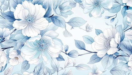  Seamless pattern with watercolor flowers in blue colors Vector illustration