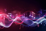 Fototapeta  - Melody flowing music wave  abstract background showing colourful music notes which are musical notation symbols, stock illustration image 