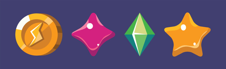 Poster - Game Icon and Glossy UI Design Element Vector Set