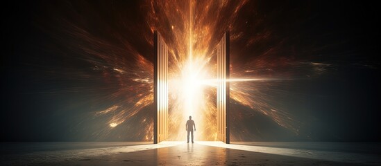 A man emerged from the door, causing a blur of motion and light to fill the space.