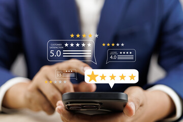 Wall Mural - online customer satisfaction survey service concept, client rate service from experience in applicat