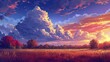 Autumn sky, Anime-style illustration of the autumn sky at dusk with thunderclouds