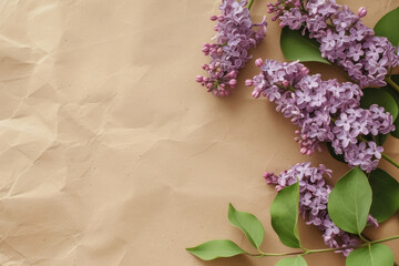 Wall Mural - A blank kraft paper Mother's Day card with a sprig of lilacs. card with copy space for text