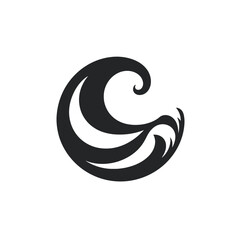 Wall Mural - Black simple sea wave logo element Generative Ai