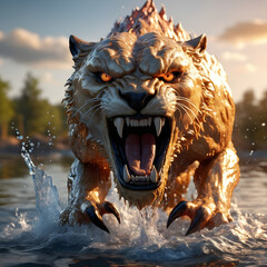 Wall Mural - An ancient lion roaring..