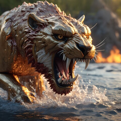 Wall Mural - An ancient lion roaring..