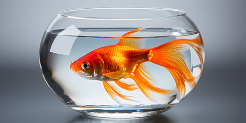 Gold fish in glass fishbowl