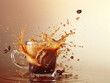 Splash of coffee, on white and color background
