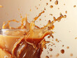 Splash of coffee, on white and color background