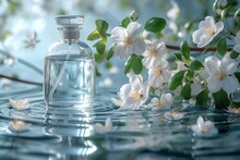 Fragrance Bottles With Fresh White Flowers Decor, MockUp --ar 3:2 --stylize 750 --v 6 Job ID: 05193264-2d14-4717-be2d-87084d5940e2