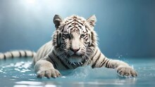 White Tiger Cub Splashing In Water