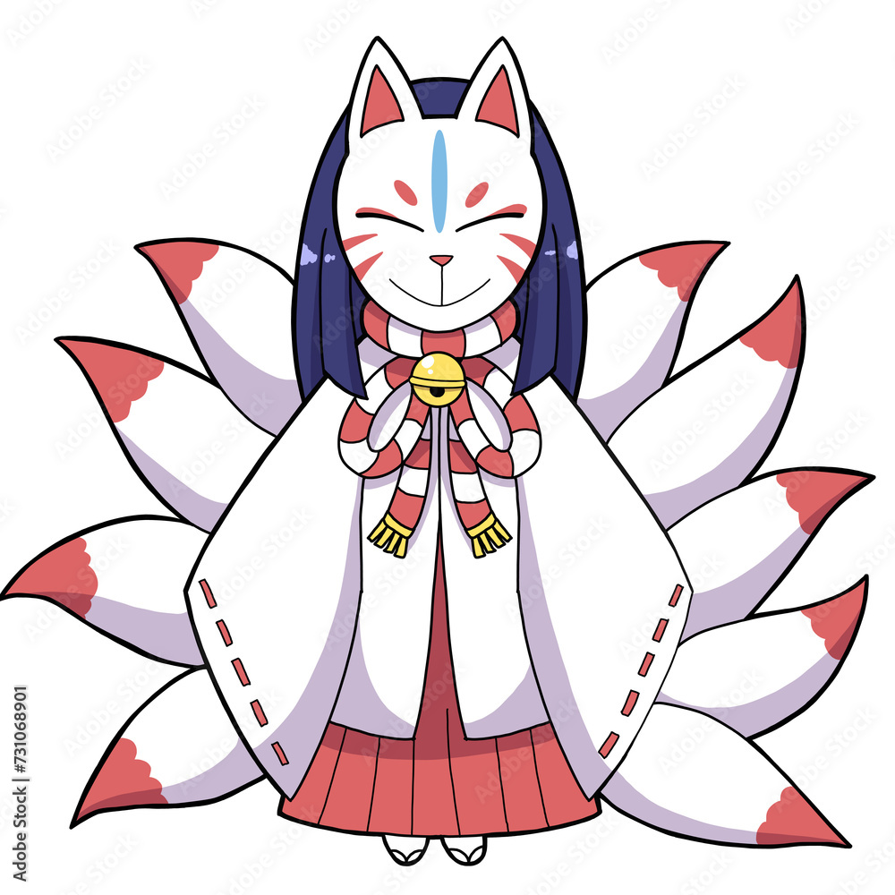 フリーイング 狐巫女 九尾の狐巫女Stock Illustration | Adobe Stock