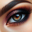 Close-up of a beautiful Eye with multicolored pupil , a young girl with natural beauty. Part of the face, concept of cosmetology and decorative cosmetics.Eye with makeup.
