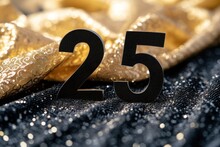 25 Anniversary, Number Twenty Five On Black And Gold Cloth