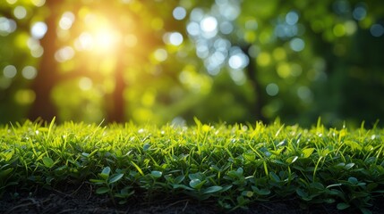 Poster - A spring landscape with a neatly trimmed lawn and trees against a blue sky with clouds.