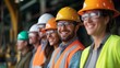 © R Studio - Smiling Construction Workers in Safety Gear, Diverse Engineering Team, Industrial Workers with Hard Hats, Teamwork on Site, Professional Technicians United, Friendly Workforce