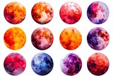 Fototapeta Kosmos - watercolor clip art collection dreamy moons, stars, and galaxies