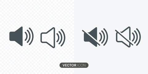 Sound volume set.Volume level Icon, Mute and unmute volume sound flat vector icons for video apps and websites. Vector illustration