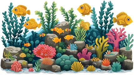 Wall Mural - underwater clip art collection with marine life and ocean elements