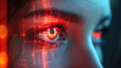 Biometric iris recognition system scanning the retina of a female eye. Technological future for facial identification computer scans. Generative AI