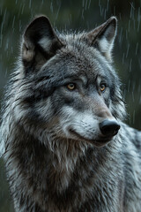 Wall Mural - Dark grey wolf in its natural habitat with a close-up portrait shoot. Generative AI