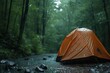 Peaceful scene of rain falling on a tent in a quiet forest Creating a serene and meditative atmosphere for relaxation and connection with nature