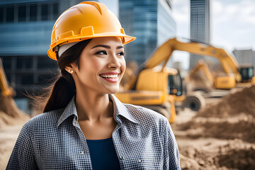 female civil engineer wearing safety helmet