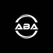 ABA letter logo design with black background in illustrator, cube logo, vector logo, modern alphabet font overlap style. calligraphy designs for logo, Poster, Invitation, etc.