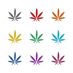 Canvas Print - Marijuana leaf logo icon isolated on white background. Set icons colorful