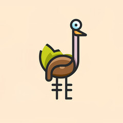 Canvas Print - Flat Logo of Vector Ostrich Design.