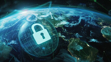 Secure World: Signs Encircling the Globe Amidst the Lock Symbol