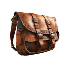 Bag, Sling Bag. Leather Handmade Brown Unisex Shoulder Messenger On A Transparent Background