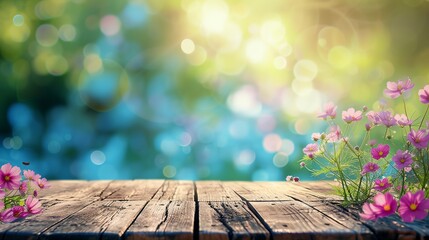 Canvas Print - a wooden table with blurry background