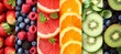 Colorful and tasty fruit and vegetable collection with white lined photo collage