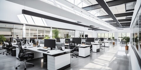 Wall Mural - Office interior of a modern technology company, inspiration from design studies, basic colors black and white