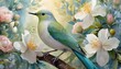 Green organist bird on floral branch