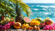 tropical fruit in front of the sea on a summer day