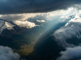 Canvas Print - Scenic Snowy Mountains. Aerial view. Travel Background. Copy space.