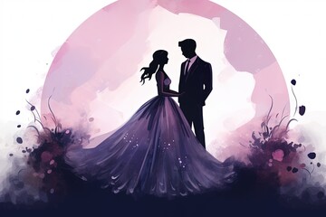 Wall Mural - bride and groom on light background with copy space