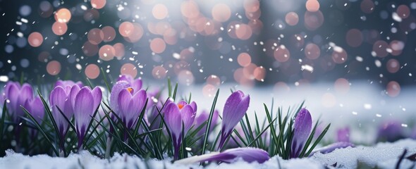 Wall Mural - crocuses in the snow Generative AI