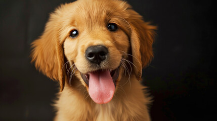 A sweet smile of a happy Labrador puppy on the background of a light side. A charming portrait with a picture of a head and a space for adding text.