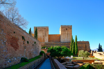 Wall Mural - Two towers in fortified wall in Alhambra, Granada, Spain