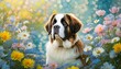 Saint Bernard dog and flowers