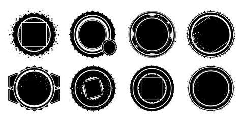 Poster - set of black grunge ink stamp circles, round shape stamp