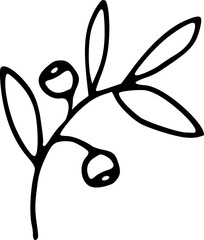 Wall Mural - Hand drawn blueberry bush branch with leaves and berries isolated on background. Black white icon. Bilberiies. Vector doodle illustration. Fruit, food clipart for cards, web.