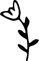 Wall Mural - hand drawn ttulip flower, stem with leaves isolated on background. black white icon. vector doodle i