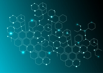 Wall Mural - Abstract hexagon tech network with connect technology background,Abstract dots and lines texture background