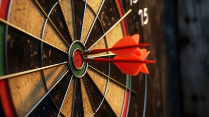 Poster - Darts arrows hitting the center of dartboard