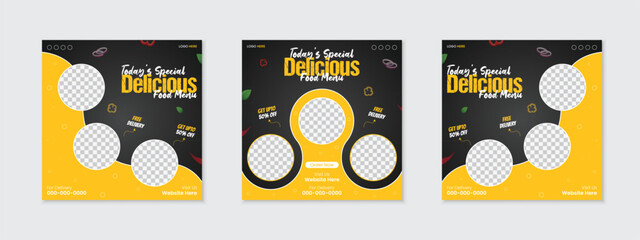 delicious fast food social media post bundle design, restaurant food menu marketing advertisement pr